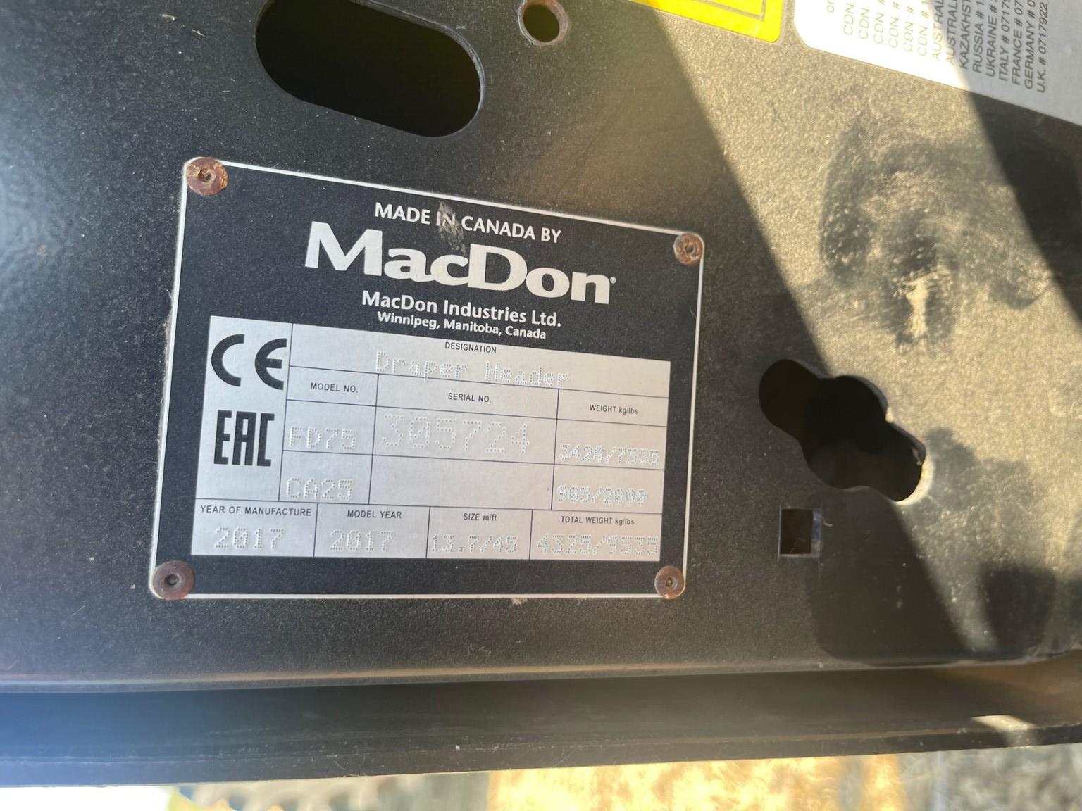 2017 MacDon FD75-45 Image