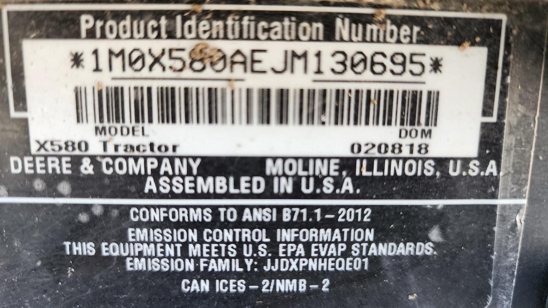 2018 John Deere X580 Image