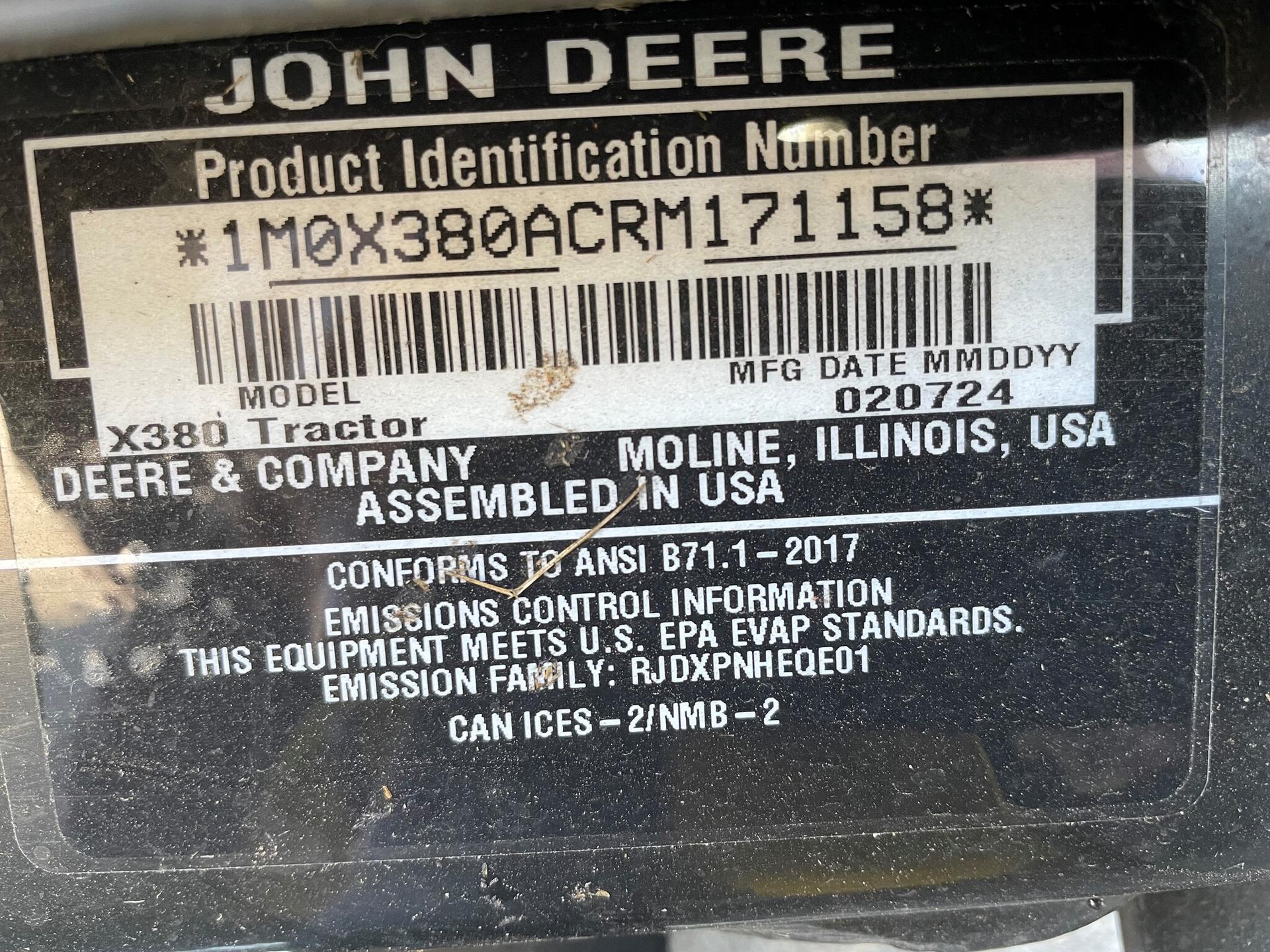 2024 John Deere X380 Image
