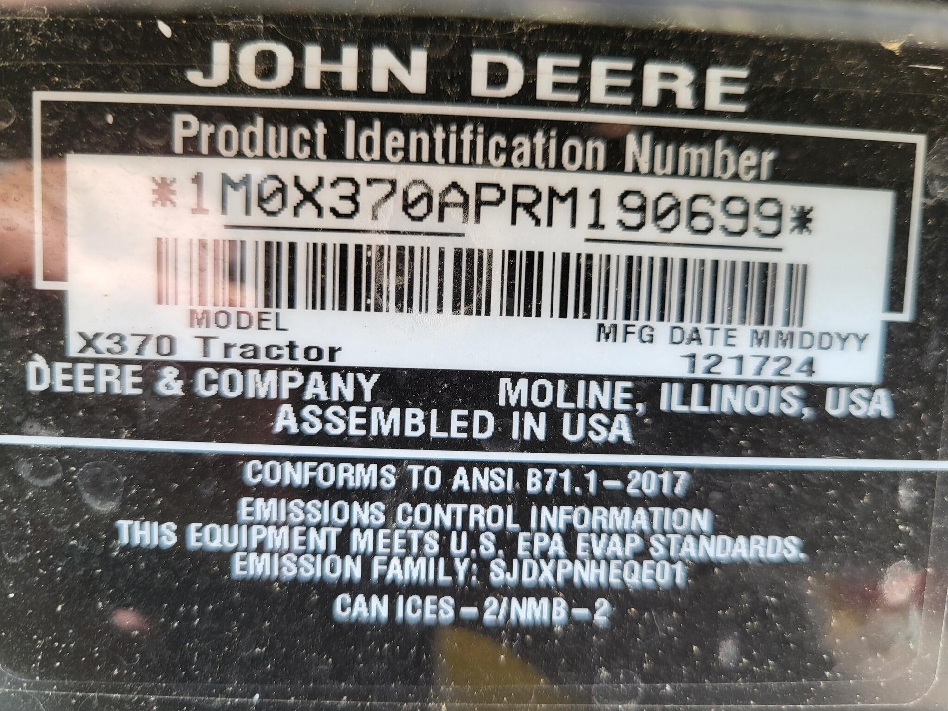 2025 John Deere X370 Image